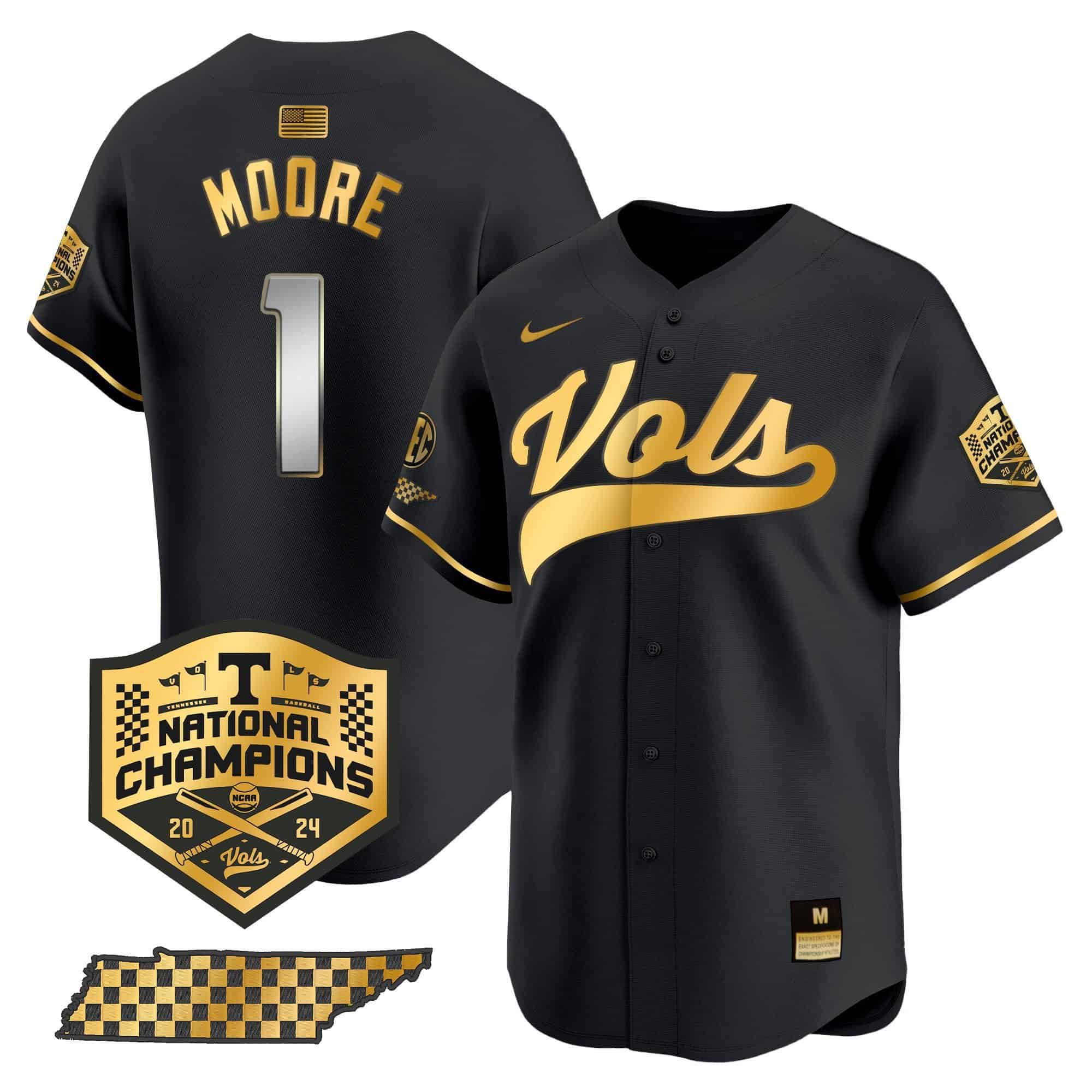 Men Tennessee Volunteers #1 Moore Black 2024 Nike Champions Vapor Premier Limited NCAA Jersey style 1->ncaa teams->NCAA Jersey